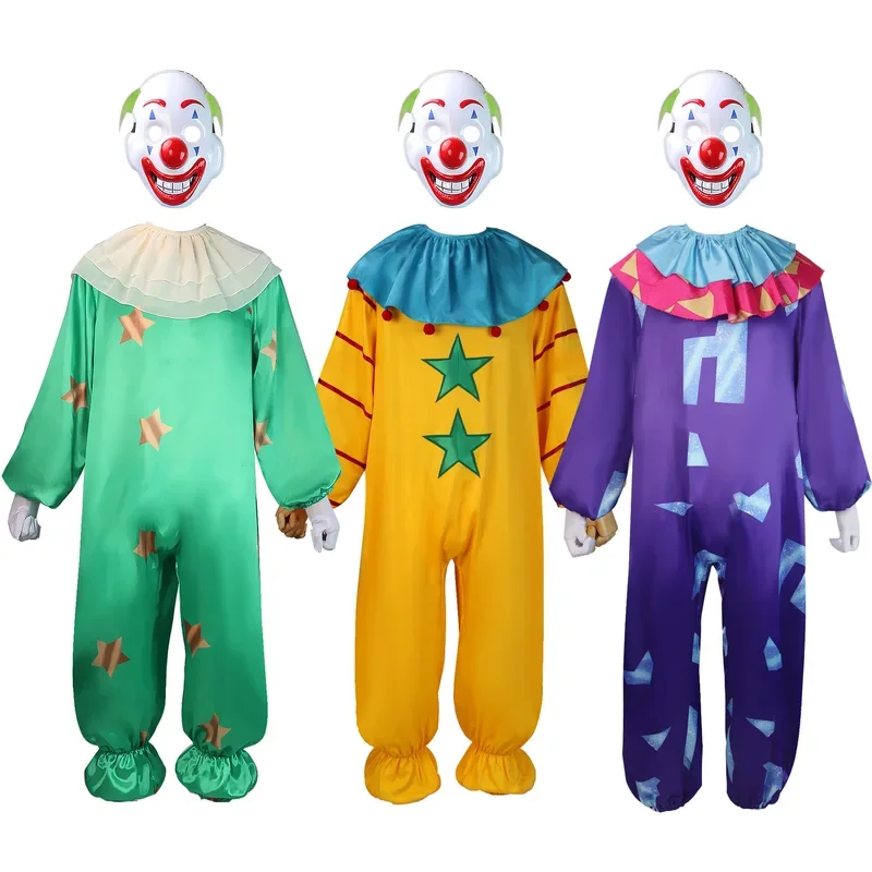 

FC6Horror Killer Klowns From Outer Space Costume Outfits Clown Mask Cosplay Joker Jumpsuit Halloween Carnival Purim Party P@FC8！