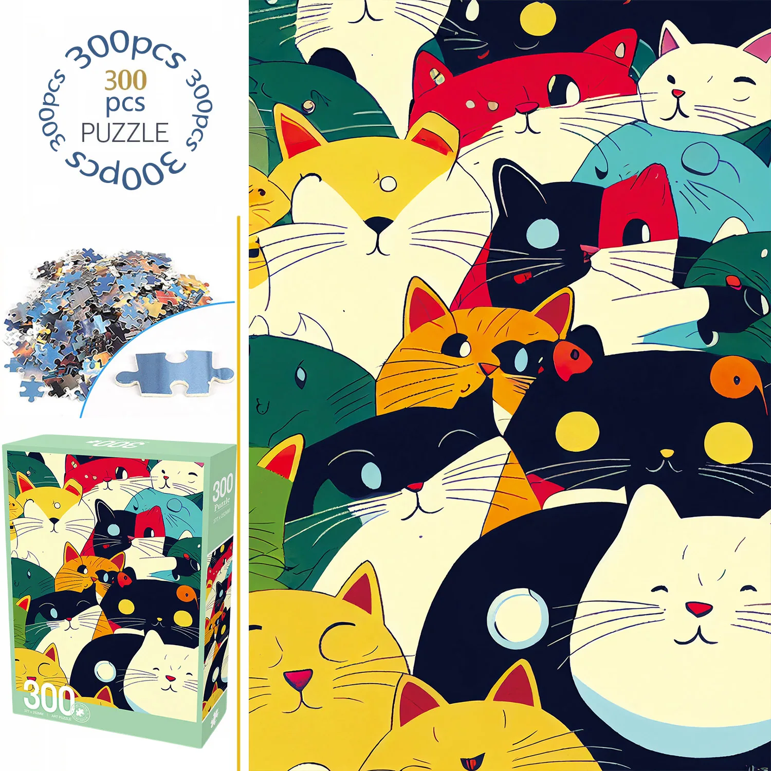 300pcs Group Cute Cats Velvet Material Floor Jigsaw Puzzles for Adults Home Decor Games Family Fun Educational Toys for Kids