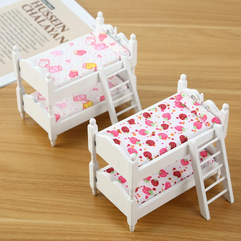 1:12 인형집 미니어처 이층 침대 장난감 쌓기 침대 가구 홈 모델 장식 인형집 액세서리 장식품