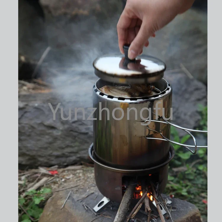 TZ-09 Outdoor Camping Cookware stainless steel portable wood burning stove and multifunctional pot set