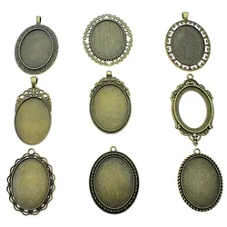 2pcs Fit 30x40mm Oval Glass Cabochon Base Setting Pendant Tray For Jewelry DIY Making Antique Bronze Color FM1018