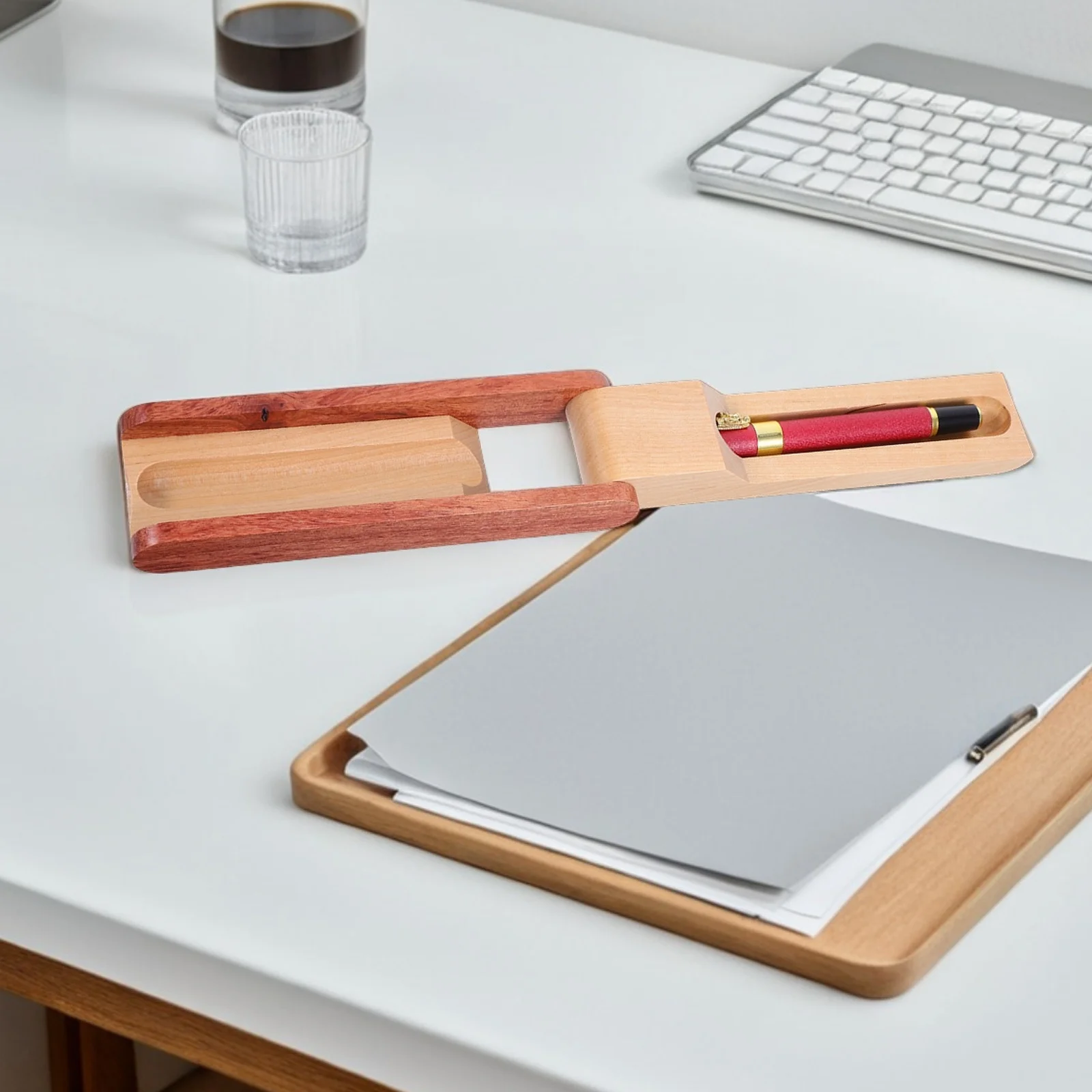 

Wooden Pen Box: Solid Wood Desktop Organizer Stationery Storage Holder For Pens Pencils Calligraphy Fountain Desk