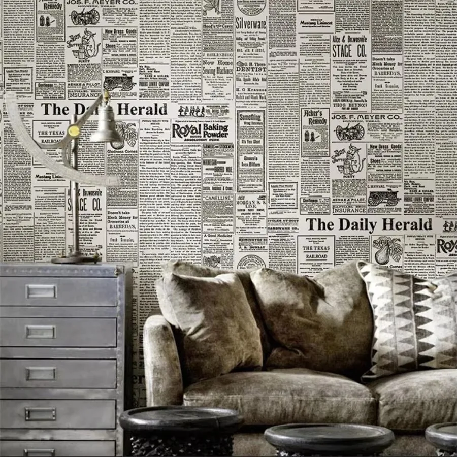 

Nostalgic retro wallpaper industrial style personality English alphabet newspaper wall paper restaurant clothing store wallpaper