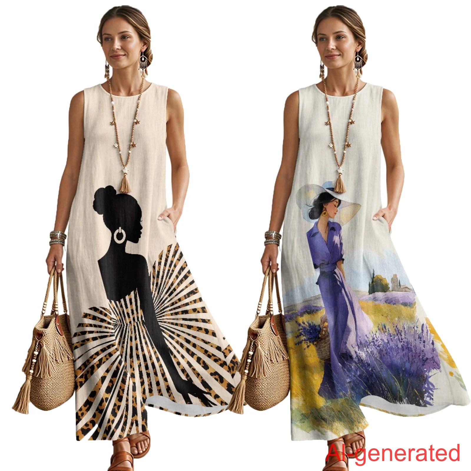 

INSTANTARTS Women‘S Imitation Linen Loose Skirt Soft Comfortable Loungewear Dresses Breathable Quick-Dry Summer Maxi Dress