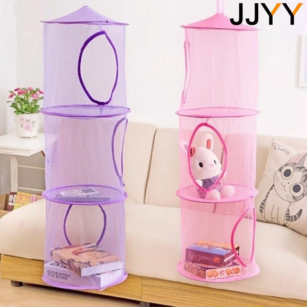 JJYY Net Hanging Multi-layer Storage Hanging Cage Cylindrical Storage Hanging Bag Wall Door Closet Organizers Kid Toy Basket 1PC