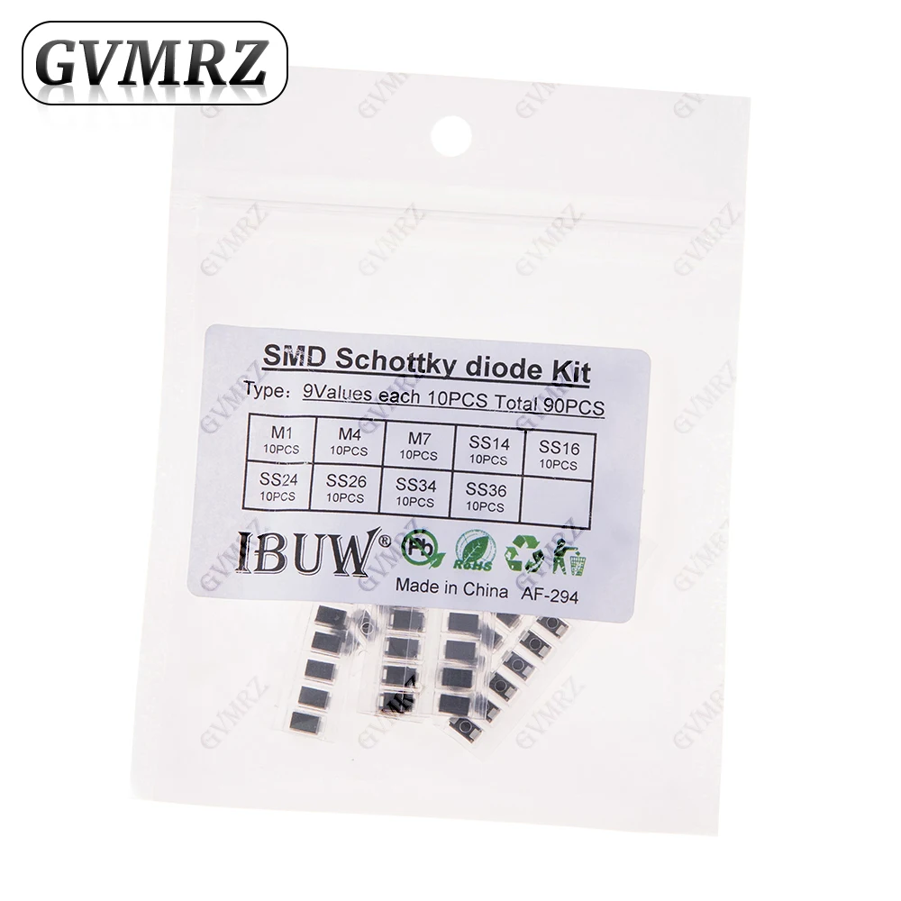 90PCS 9Values SMD Schottky Diode Kit M1 M4 M7 SS14 SS16 SS24 SS26 SS34 SS36 for Electronic Rectification kit