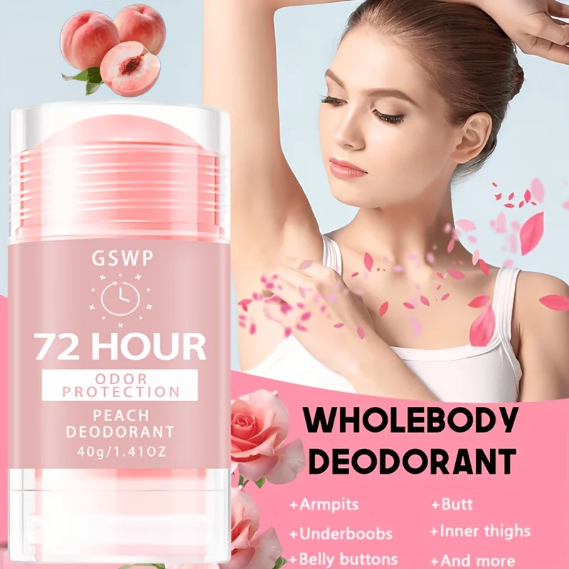 Desodorante en Barra GSWP Peach, Protección de 72 Horas, Suave con la Piel, Aroma Fresco y Duradero, Para Axilas y Cuerpo, 40g/80g