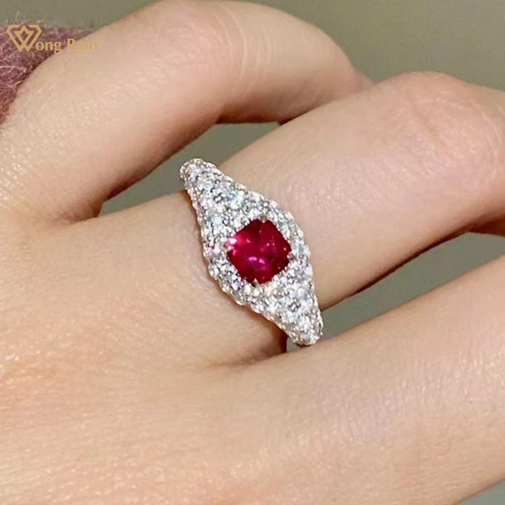 

Wong Rain Vintage 925 Sterling Silver Ruby High Carbon Diamond Gemstone Ring For Women Wedding Engagement Fine Jewelry Gifts