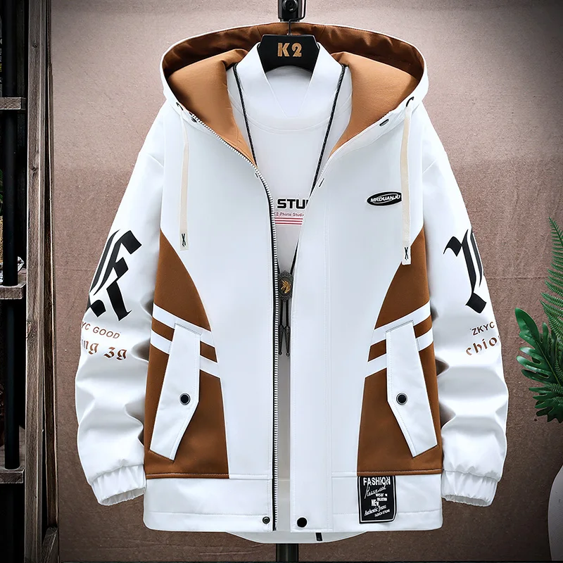 

Men's Casual Hooded Jackets Autumn Patchwork Thin Coats Outwear Top Windbreaker Streetwear Clothing Plus Size