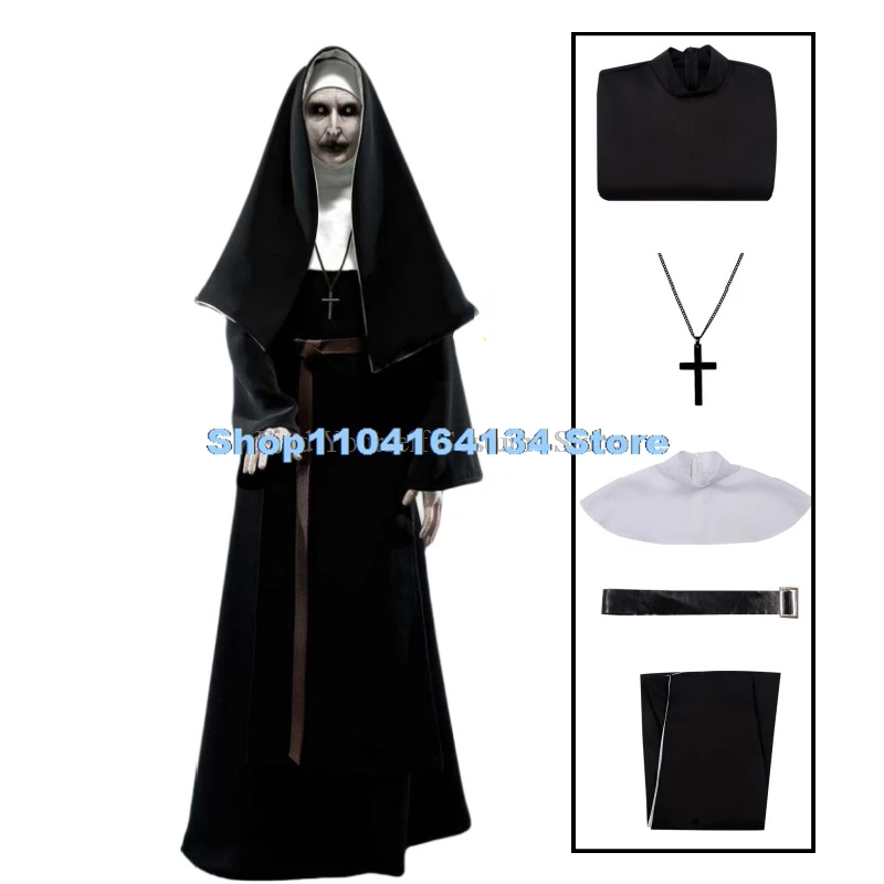 

XS-3XL The Nun Cosplay Costume Horror Films Cosplay Cross Ghost Halloween Costume The Conjuring Black Women Halloween Costume