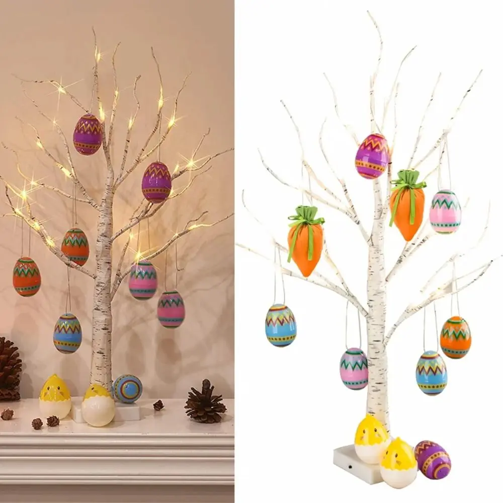 Easter Decorations Led Birch Light Tree 60cm Egg Hanging Twinkling Tree Bonsai Happy Easter Party Decor Tabletop Ornament Tree