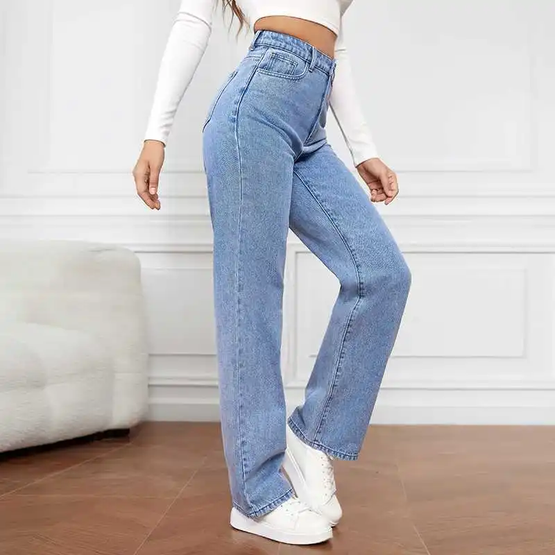 Open Crotch Y2k Baggy Wide Leg Jeans Women Vintage Streetwear Washed Denim Pants Grunge Basic Slouchy Blue Trousers Femme Autumn