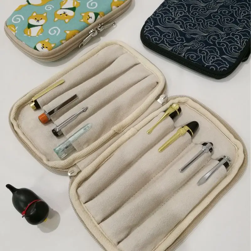 Handmade Pencil Case, Includes 8-Hole Pencil Holder, Blue Fabric Pen Storage Bag, Sunflower Bag, Large Capacity Zipper Bag