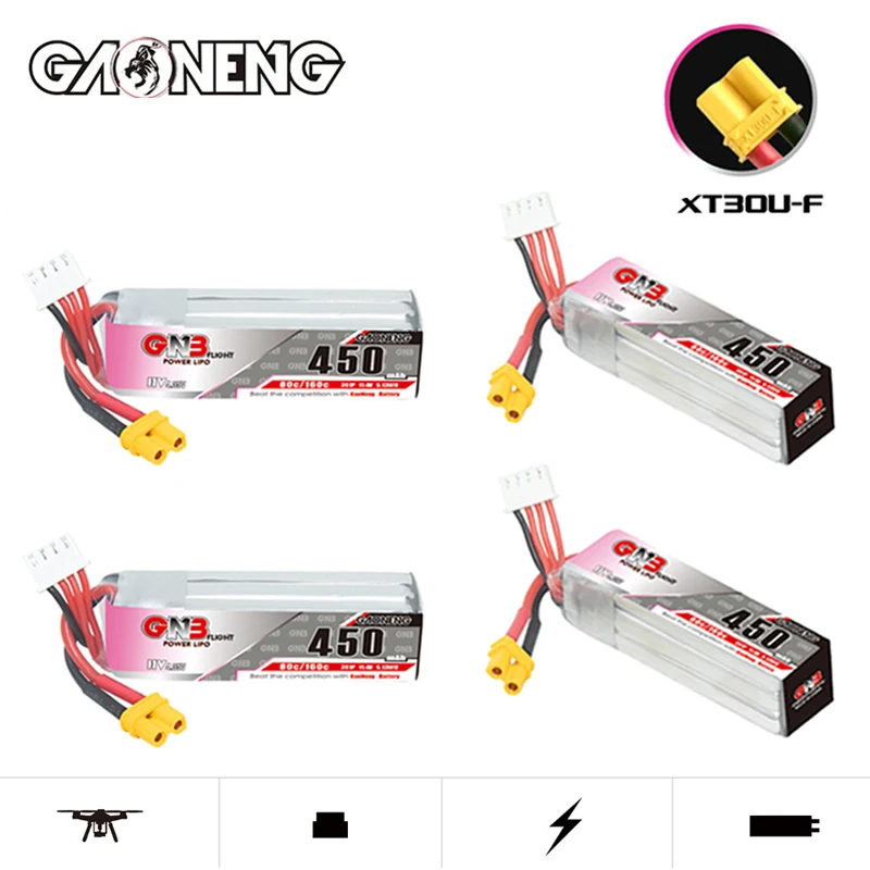 GAONENG GNB 3S 11.4V 450mAh 80C/160C Lipo Battery For RC FPV Racing Drone Quadcopter Part 11.4V Battery With XT30 Plug