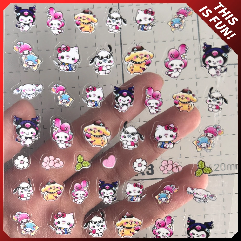 1 adet sevimli karikatür şekil Hellokitty Mymelody Cinnamoroll 3D Stereo Diy Nail Art Sanriod Sticker kız parti hediye doğum günü hediyesi