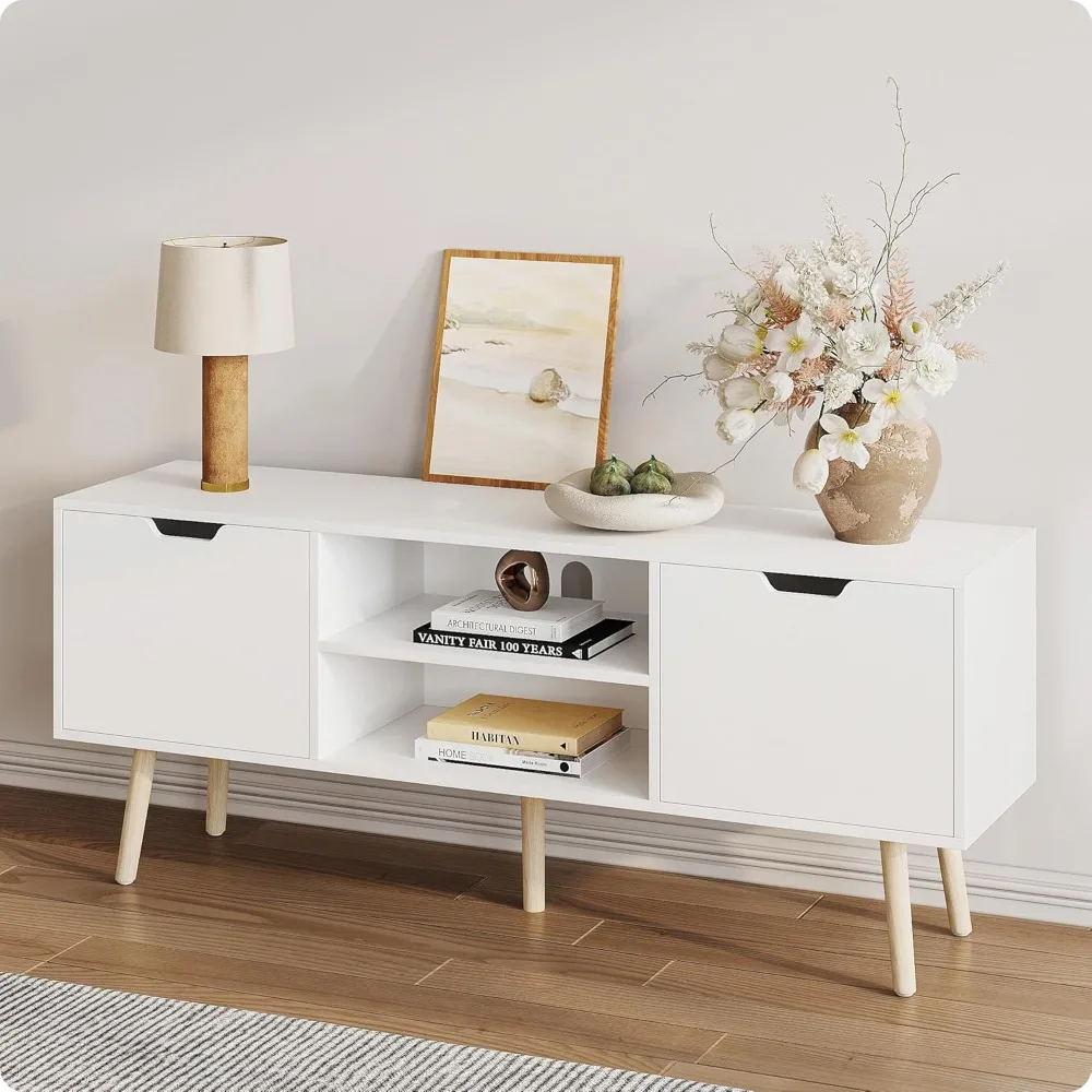 

ALINE FURNITURE White TV Stand with Storage - Media Console Cabinet for 50 55 60 Inch TVs - Entertainment Center - Wood TV Stand