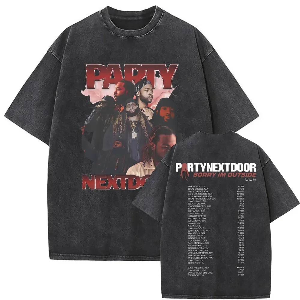 

Washed Vintage Partynextdoor Sorry Im Outside Tour Graphic T-shirts Men Hip Hop Oversized Tshirt Male Fashion Rap Trend T Shirts
