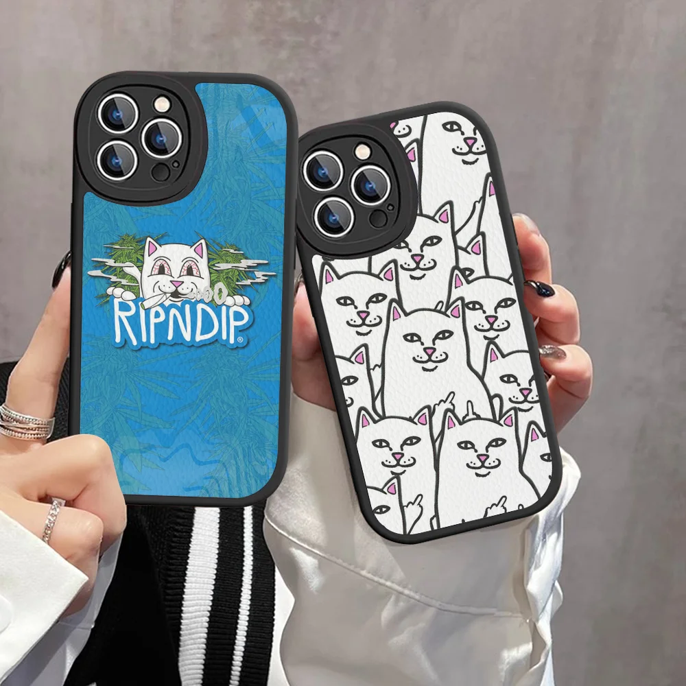 

Middle Cute Fingers Cat-RIPNDIPS Phone Case Hard Leather For IPhone 16 15 14 13 12 Mini 11 14 Pro Max Xs X Xr 7 8 Plus Fundas