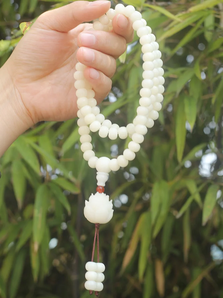 Natural White Jade Bodhi Root 108 Beads Bracelet Female Lotus Simple Bodhi Seed Couple Collectables-Autograph Bracelet Men