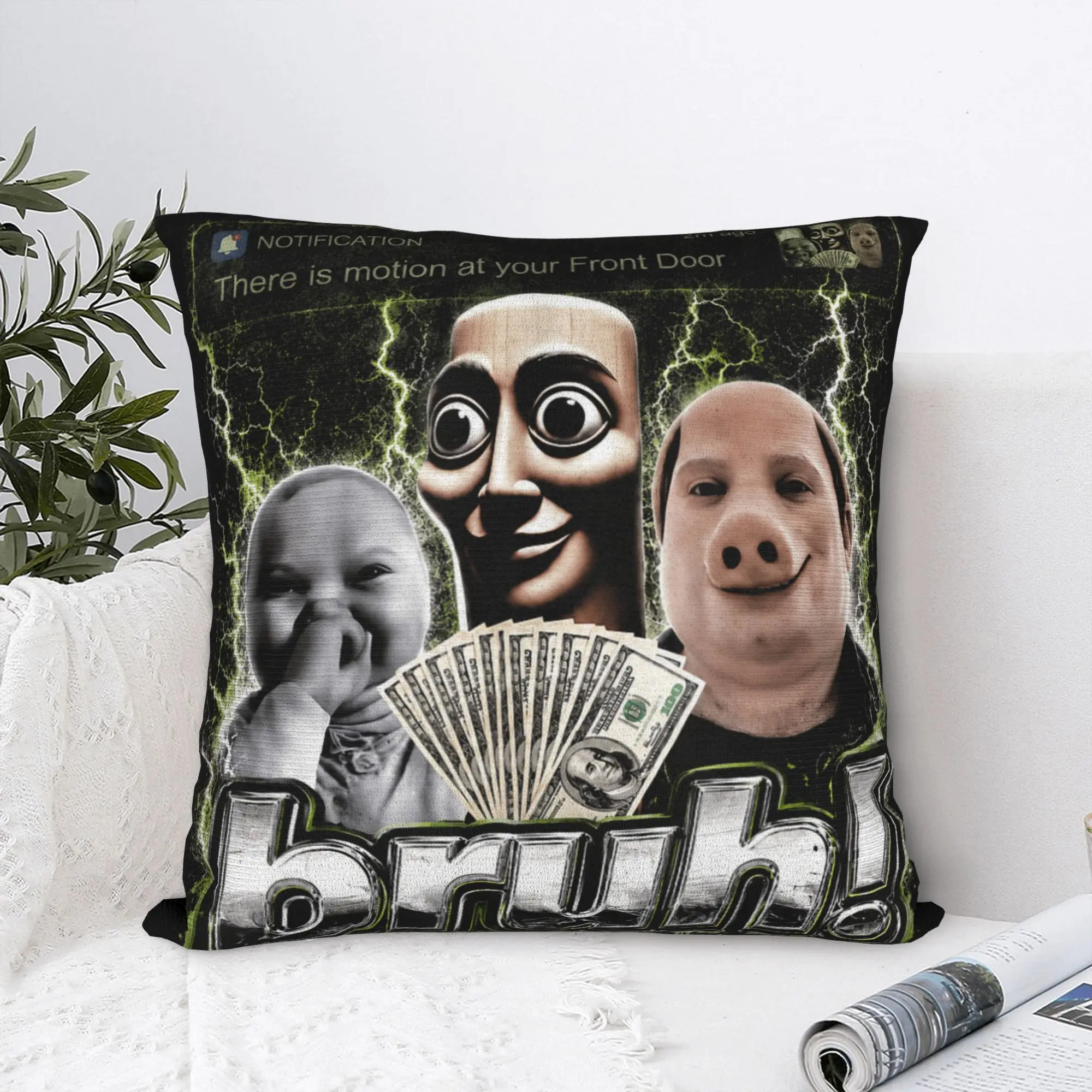 Pillow Case Motion At Your Front Door Tung Sahur John Pork Ai Baby Meme Custom Pillow Cover For Couch Sofa Bedroom Pillowcases