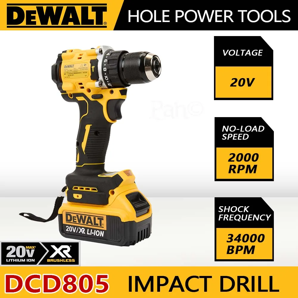 DeWalt Charging Impact Drill 20V Brushless Lithium Battery Household Multifunction Electric Screwdriver Dcd805