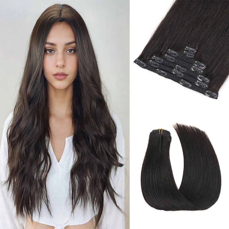 Clip-in Human Hair Extension Blonde Remy Human Hair Straight Natural Black Brown Real Hair For Beauty Women 12