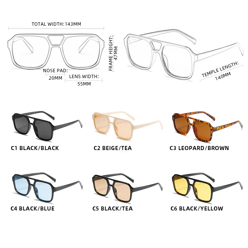 Classic Square Women Sunglasses Retro Big Pilot Sun Glasses Female Fashion Driving Vacation Shades UV400