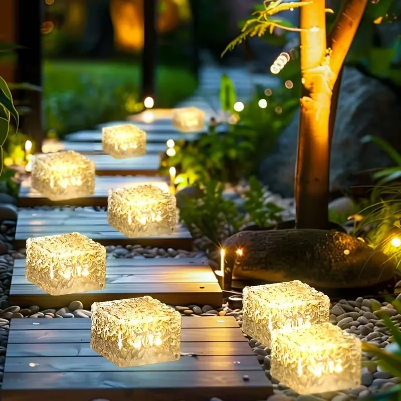 1-4PCS Solar Ice Block Lights Glass Brick Lights Landscape Lights Square Glass Lights Outdoor Street Lights Garden Lights