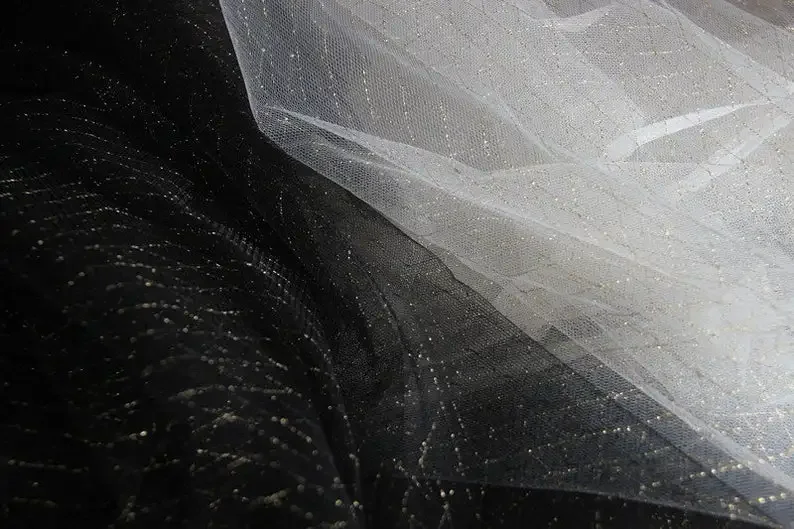 SALE Gold Grid Mesh Fabric Off White/Black Tulle Lace For Baby Dress, Wedding Decoration, Dance Costume