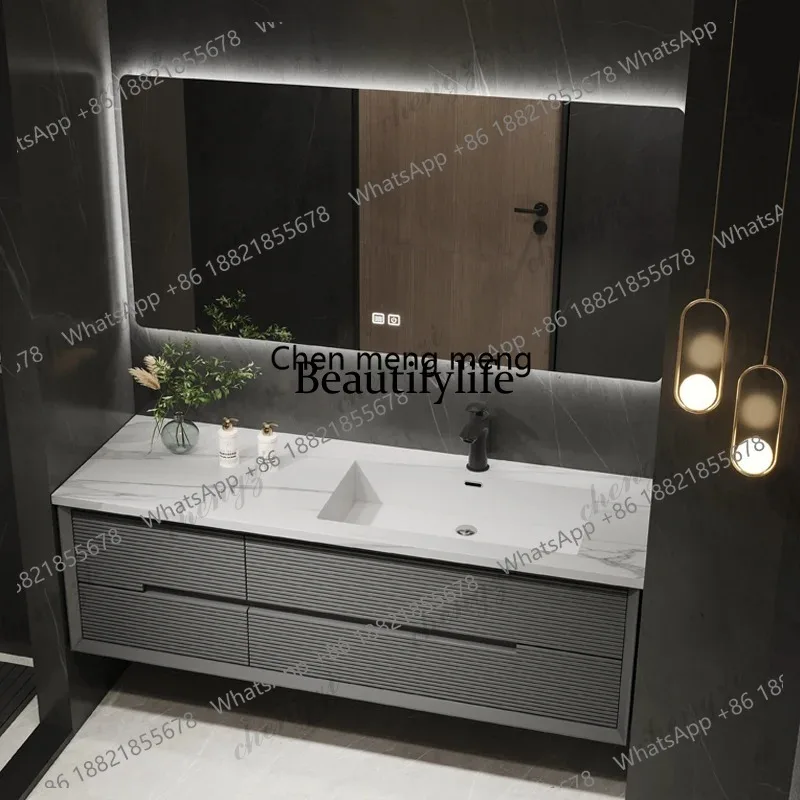 03A Intelligent Bathroom Vanity Seamless Stone Slab Ceramic Basin for a Modern Streamlined Look Sleek Bathroom Furniture Set Wit