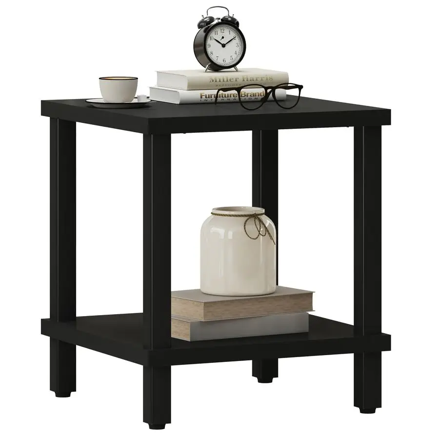

End Table Square Side Table Modern Sofa Table 20 Inch Industrial Coffee Table NightStand with 2Tier Storage Shelf for Living Roo