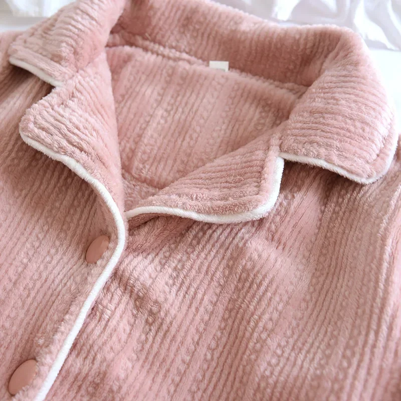 Pijamas de dos piezas para parejas, pantalón de manga larga de franela gruesa y cálida, traje de servicio a domicilio para hombres y mujeres, otoño