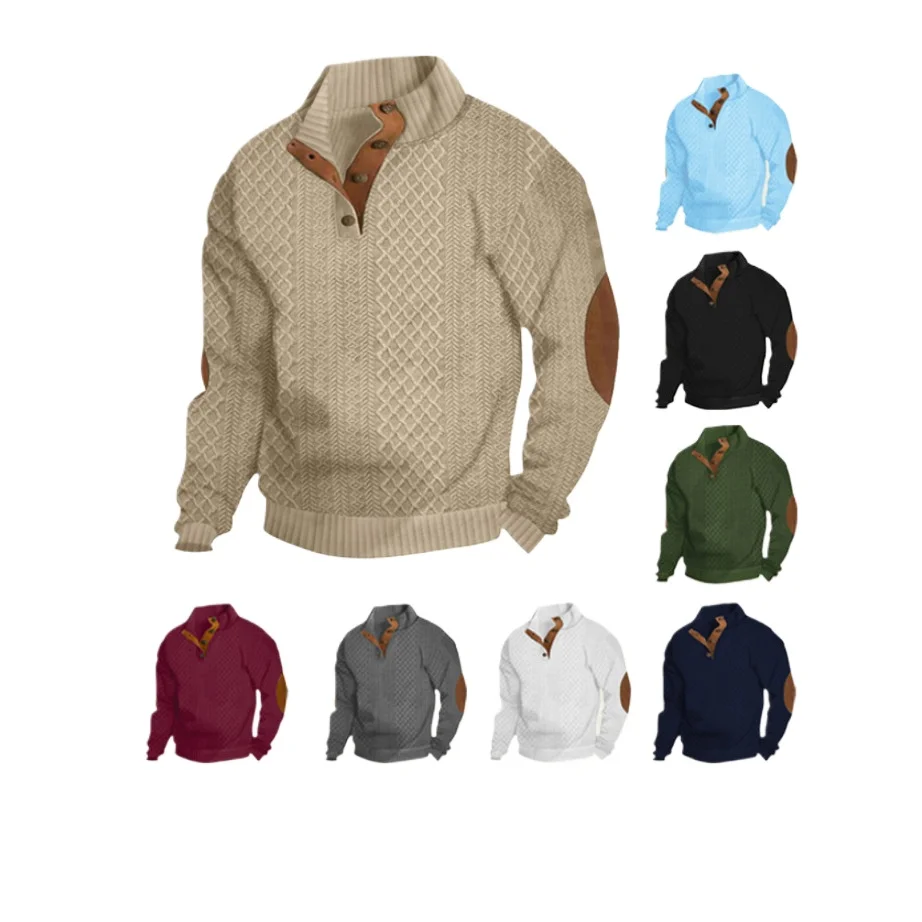

2025 Spring Autumn Men's European Size Hot Selling Men's Stand Collar Long Sleeve Casual Outdoor Sweatshirt Jacquard Knitted