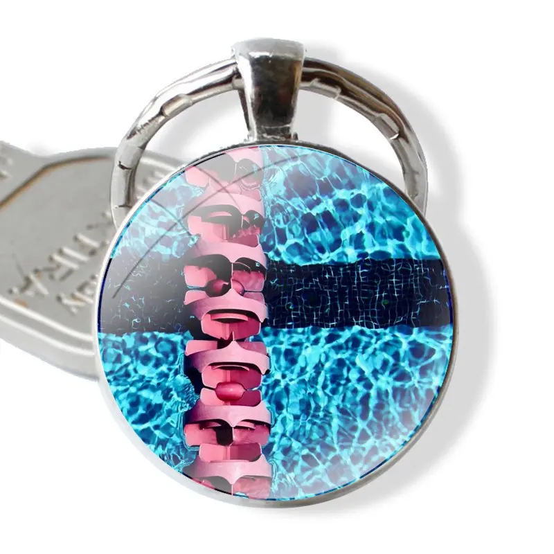 Keychain Handmade Glass Cabochon Key Ring Holder Pendant Key Chains Swimming Pool Lovely