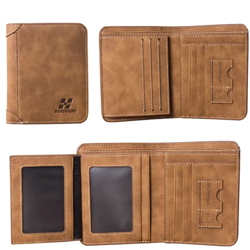 

Men's Wallet,Short Matte Leather Retro Three Fold Vertical Wallet,Version Multiple Card Slot Position Business Leisure Billfold