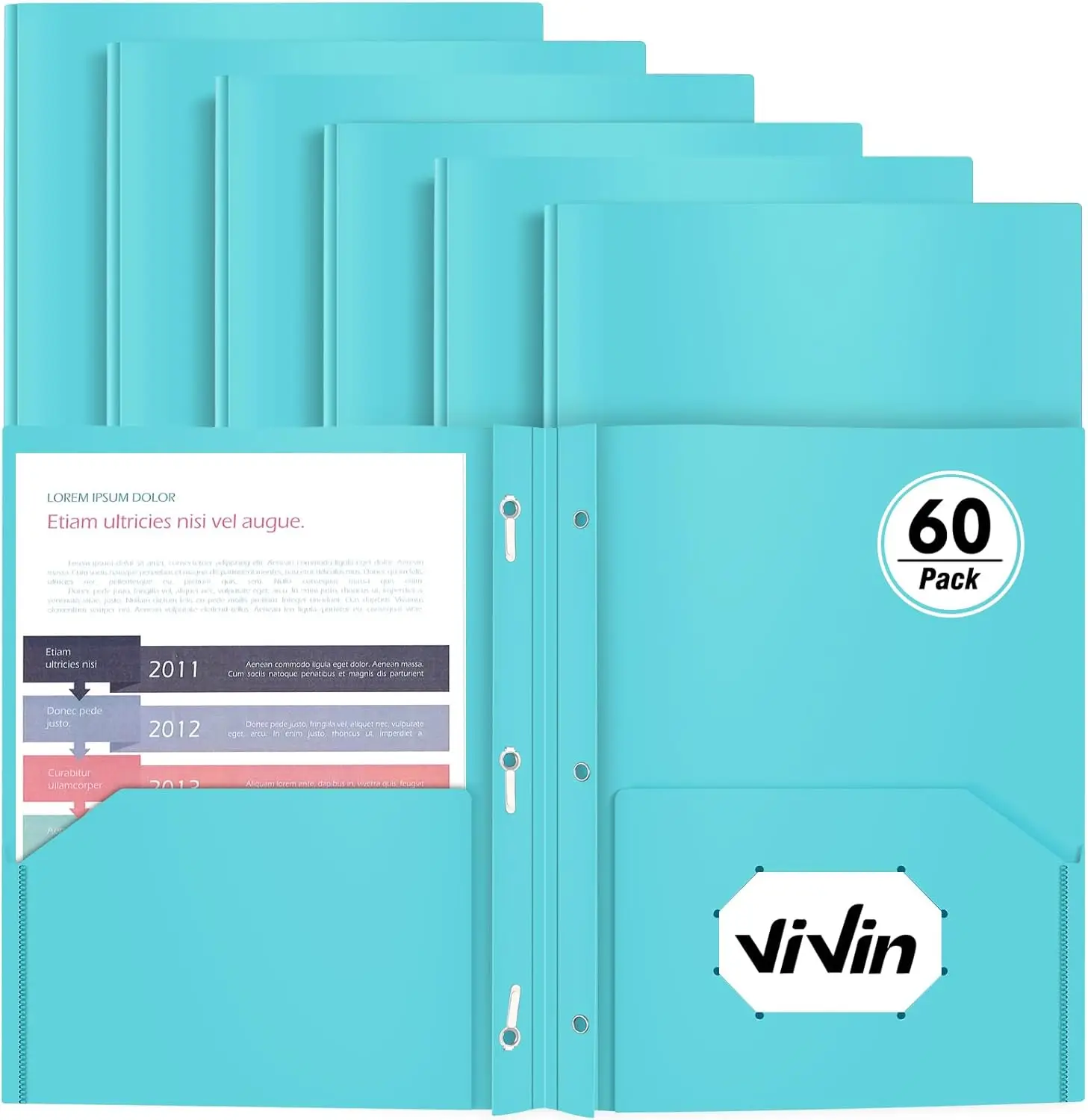 

Heavy Duty Plastic Folders, 60 Pack with Brads, Letter Size Poly File in Light Blue