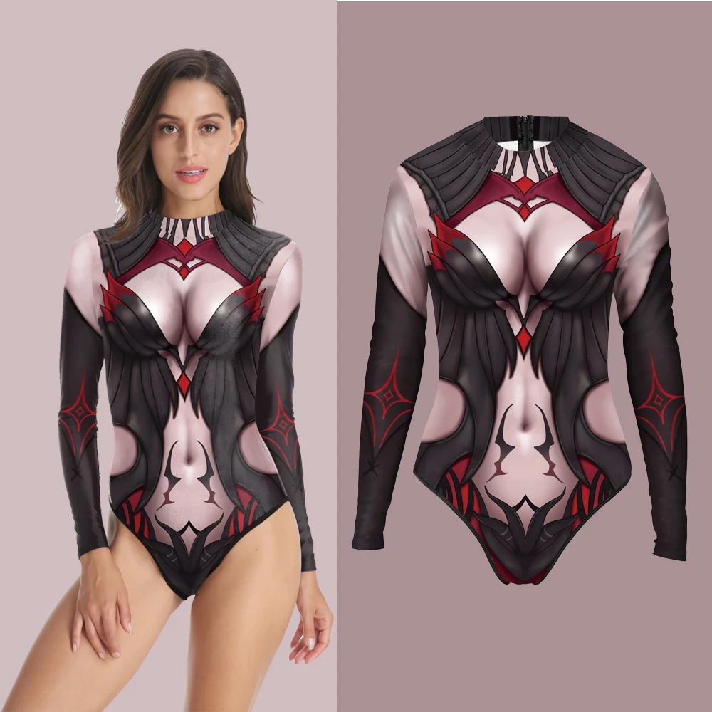 

Nadanbao Fashion Swimwear Woman Devil Print Sexy One Piece Swimsuit Female Beach Party Bodysuit Long Sleeve Surfing Beachwear