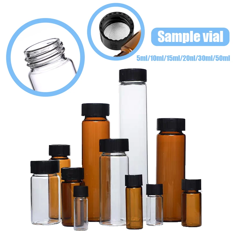 10PCS 5/10/15/20/30/50ML Mini Essential Oil Bottle Sample Jar Orifice Brown  Sample Bottle With Leak Proof PE Inner Pad