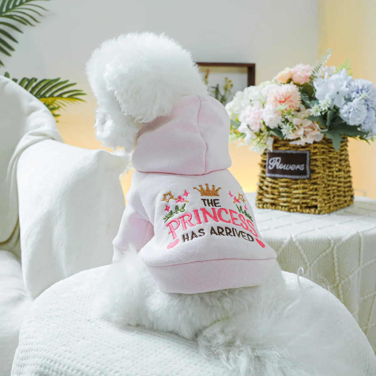 1PC Pet Clothing Spring and Autumn Velvet Pink Little Princess Hoodie Hat Hoodie Suitable for Small and Medium sized Dogs