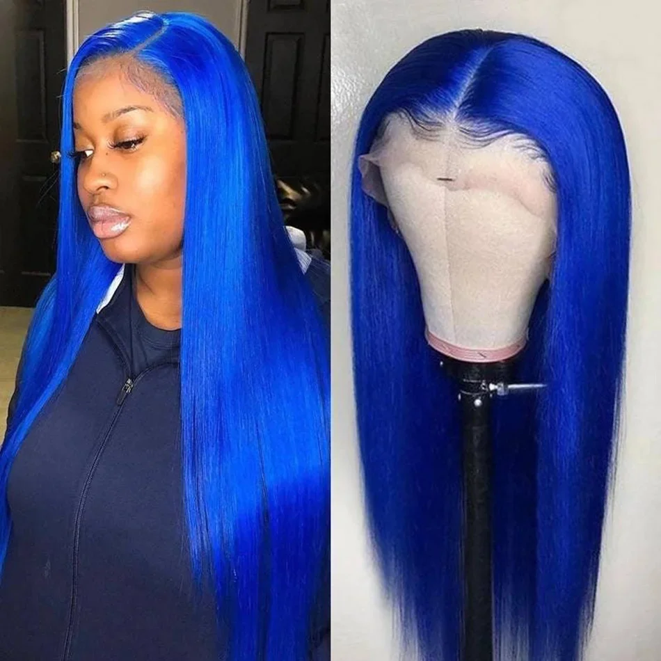 Navy Blue Straight Wig Lace Front Wig 13x4 Lace Frontal Wig Human Hair Brazilian Virgin Blue Hair Wigs for Women Pre Plucked