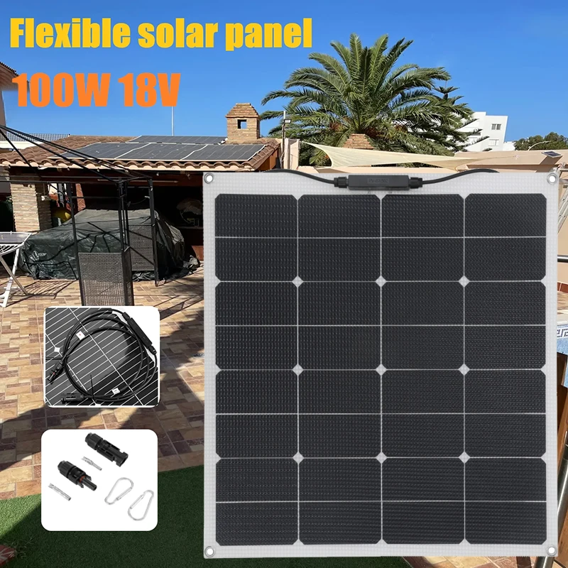 Flexible 100W 18V Solar Panel With 30A Controller Waterproof Outdoor Solar Panel Kits Complete Charge Camping RV Boat Power Bank