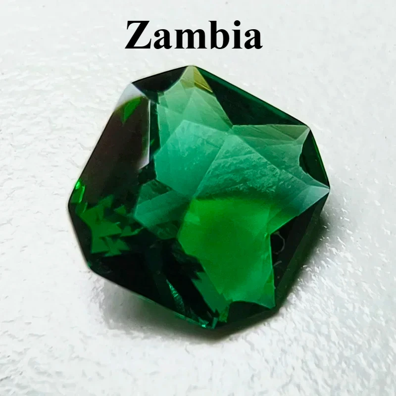 

Lab Grown Zambian Emeralds Square No Corners Hydrothermal Hand Cutting with Cracks Inclusions Inside Selectable AGL Certificate