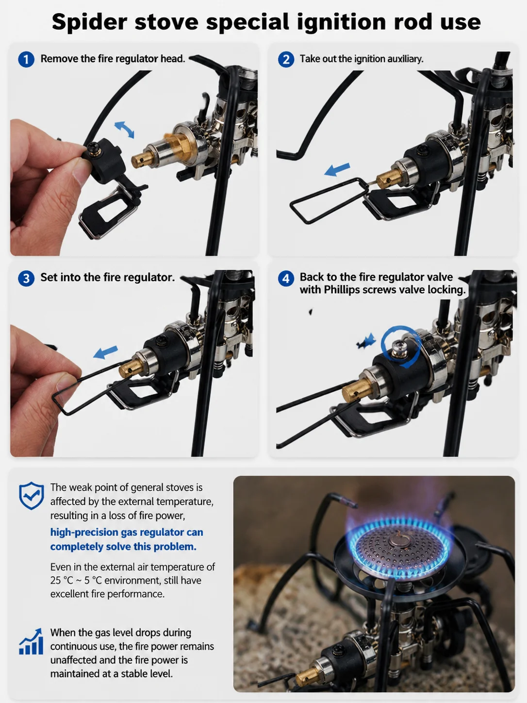 WELLHIKE Tragbarer Klappbarer Schwarzer Spider-Gaskocher Camping-Kartenkocher Outdoor-Küchenausrüstung für Picknick, Grillen, Backpacking und Kochen – Detail 7