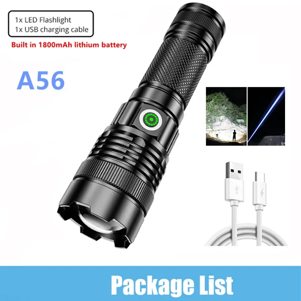 100000 Lumen Super Bright Spotlight Long Range LED Flashlight Built-in Battery USB Charging Waterproof Portable Camping Torch