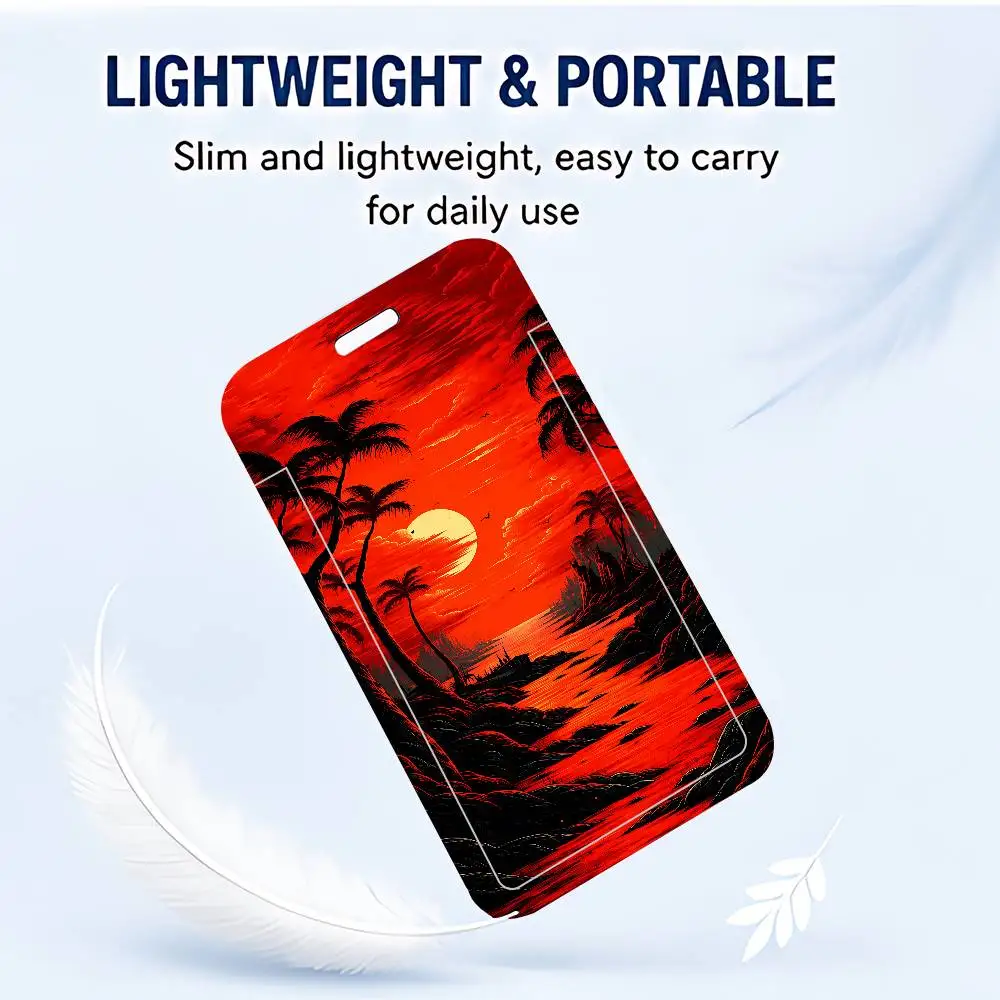 Tropical Palm Tree ID Card Holder Cute PVC Badge Holder Cartoon Card Cover Student ID Bus Card Case With Clear Window