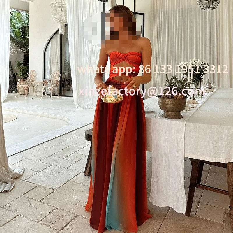 

Customizable Tie-dye Gradient Hollow Out Women's Maxi Dress Elegant Off Shoulder A-line Hem Long Dresses New Summer 2025 Holiday