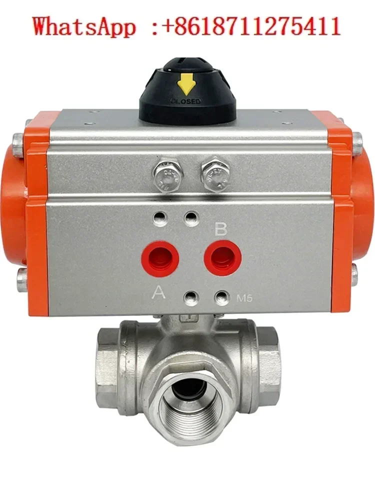 

Three-way ball valve pneumatic stainless steel 304Q614F16P14L15T type AT double acting threaded female thread ball valve