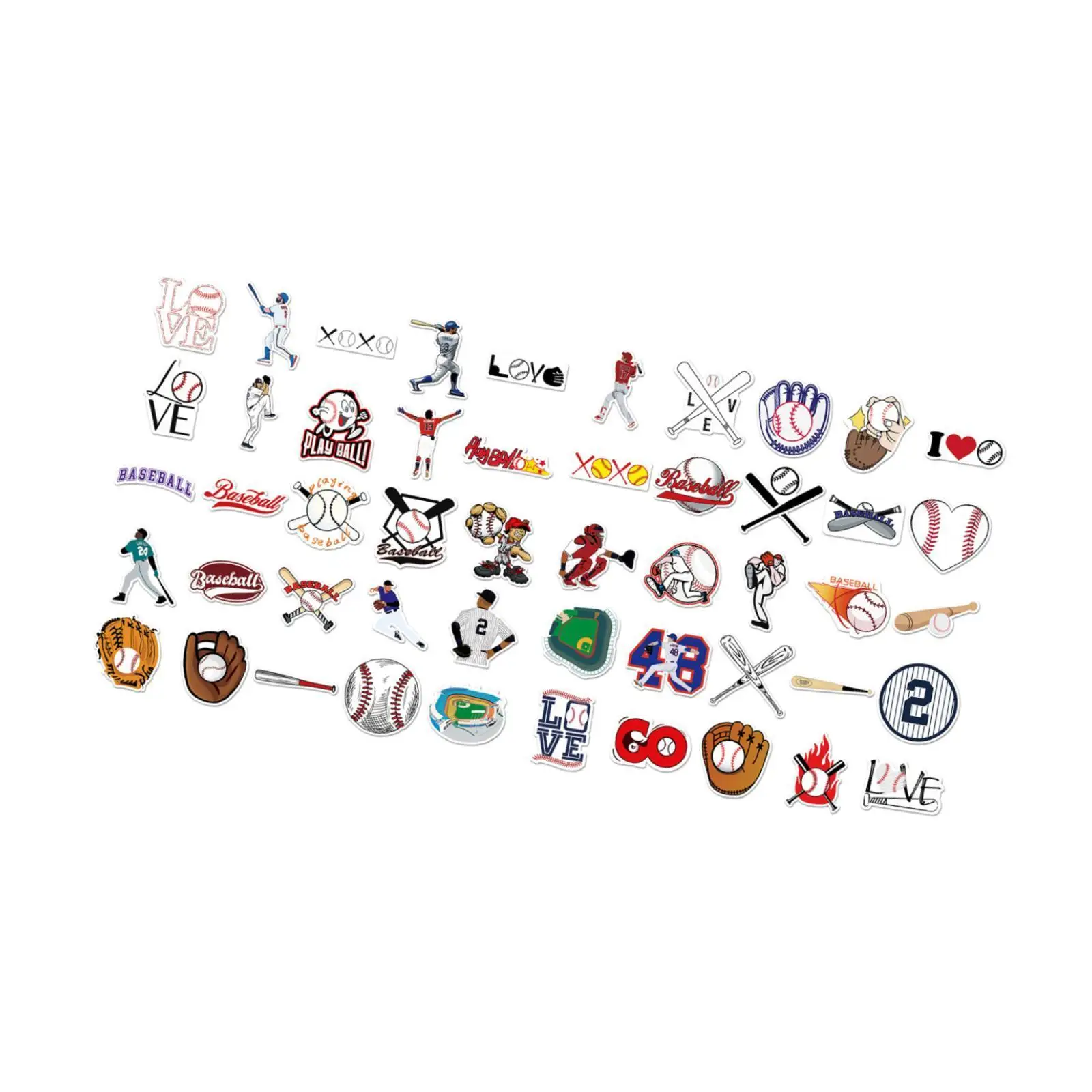 50 Pieces Baseball Stickers Laptop Decoration Creative Artwork Easy to Use