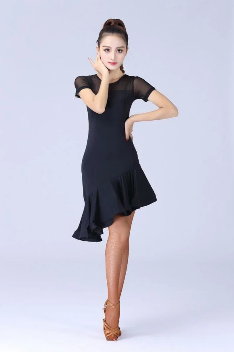 Latin Dance Dress Female Adult Performing Ballroom Tango Cha Cha Latin Dance Dresses New Short Sleeve Tassel Skirt Dance Dress