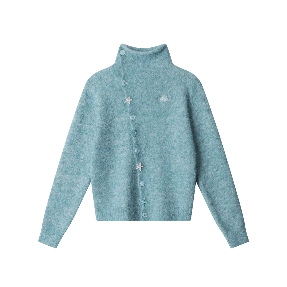 

Дизайнерский край с завитками по краю, пуговицы, водолазки, свитера, трикотаж, весенне-зимняя одежда для женщин и девочек, уличная одежда